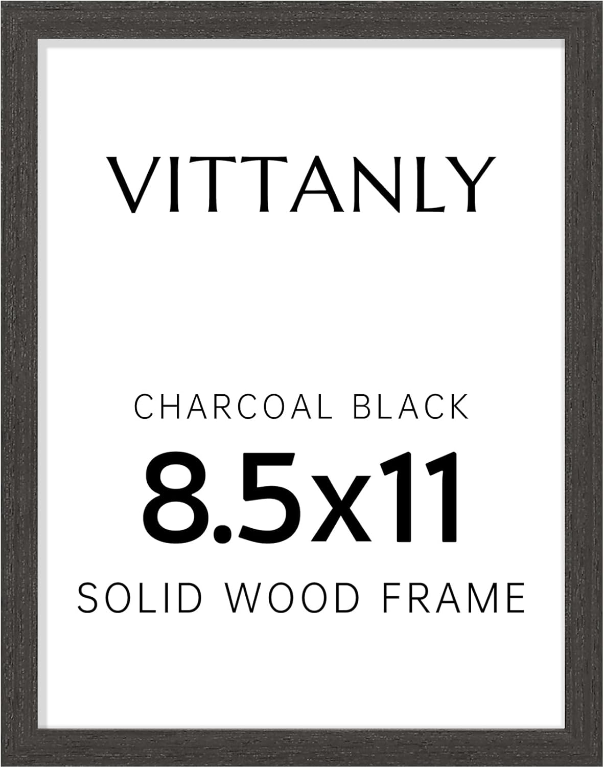 Vittanly Picture Frame - Solid Wood with Plexiglass & 6x8 Mat | Charcoal Black, 8.5x11 Size