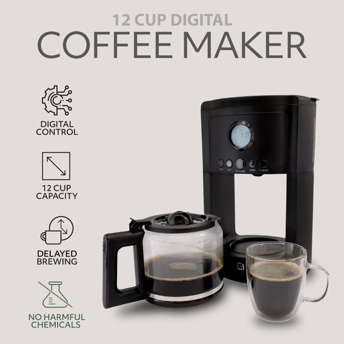 WILLOW Eco Series 12 Cup Drip Coffee Maker, 24 HR Programmable Coffee Maker with Glass Coffee Pot, Removable Filter Basket, Keep Warm Function & Auto Shut-off, Coffee Machine with Digital Display