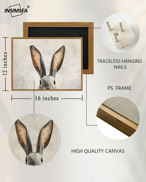 InSimSea Framed Canvas Wall Art - Cute Easter Bunny Decor for Kids' Room | 12x16 Inches Aesthetic Artwork
