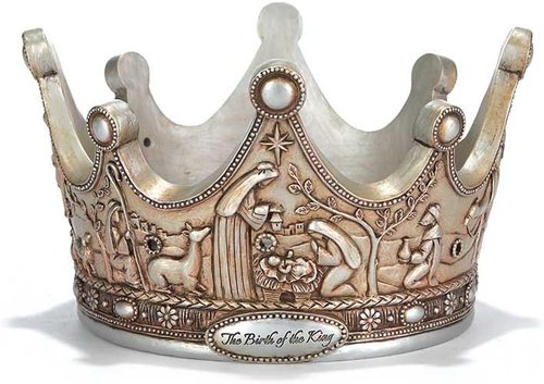 Dicksons Christmas Advent Candle Holder - Birth of The King Crown Design in Brushed Silver Tone | 7 x 5 Inches