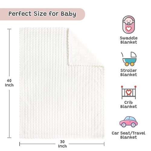 Yameishy Luxury 3D Jacquard Baby Blanket, Flannel Fleece Nursery Blanket with Grid Pattern, 30 x 40 Inch Soft Throw for Infants & Toddlers (Ivory Cream)