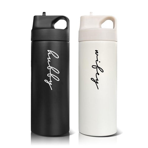 GroomBrideGifts Husband and Wife Cups | Honeymoon Essentials & Gift for Couples | Hubby and Wifey Water Bottles