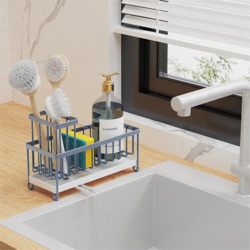 Cisily Sponge Holder - Rustproof 304 Stainless Steel Kitchen Sink Caddy Organizer | Gray Blue, 9.25”