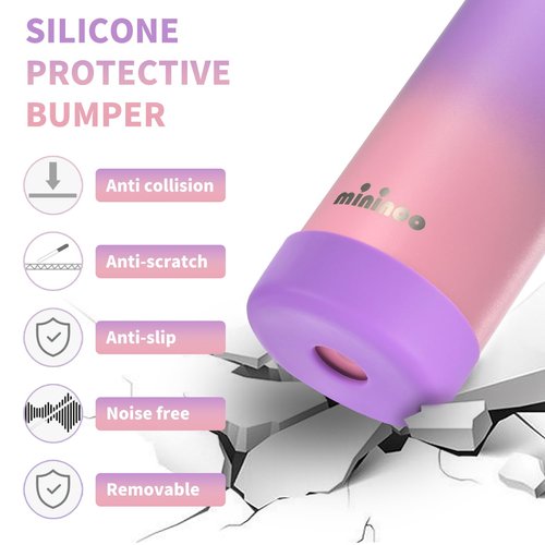 Mininoo Insulated Stainless Steel Kids Water Bottle for School with Straw Lid & Strap, 50 Stickers, 18 oz(Purple/Pink)