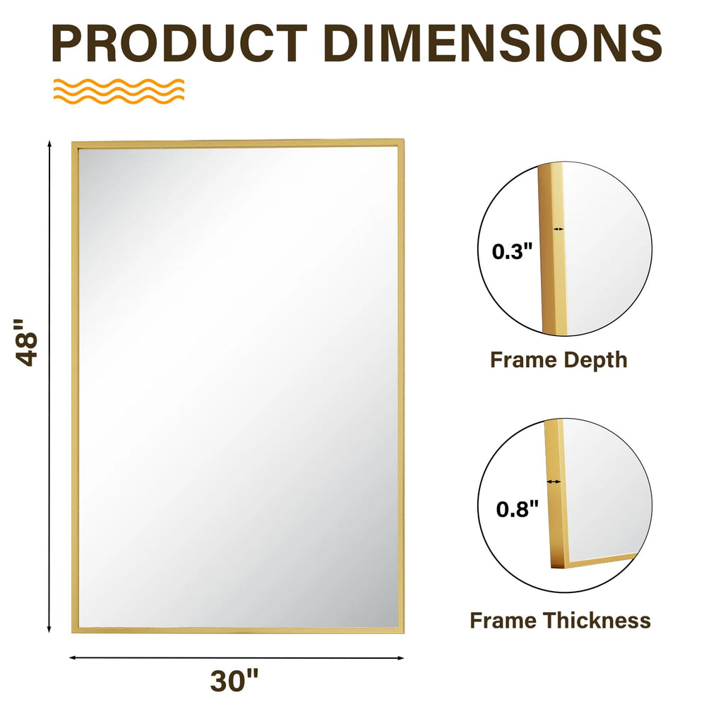 HARRITPURE 48"x30" Bathroom Mirror for Wall, Large Gold Framed Rectangle Mirror Aluminum Alloy Frame Wall-Mounted Horizontally/Vertically for Entryway/Bedroom/Vanity