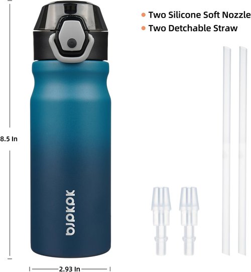 BJPKPK 18oz Insulated Water Bottle - BPA Free Stainless Steel, Leak Proof with Lockable Flip Lid | Indigo Black
