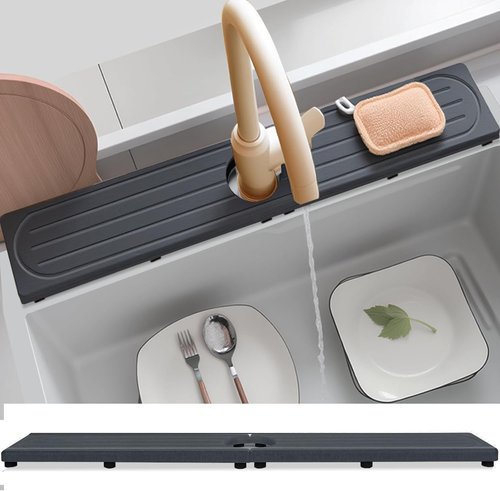 Fast Drying Diatomite Stone Faucet Mat - Water Absorbent Sink Tray with Raised Feet | Prevent Moisture Buildup