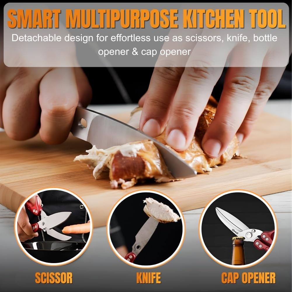 Heavy Duty Poultry Shears - A Must Have chicken processing equipment, Kitchen Scissors for Meat, Chicken, Turkey, and Vegetables - Non-Slip Handle, Safety Lock, Dishwasher Safe