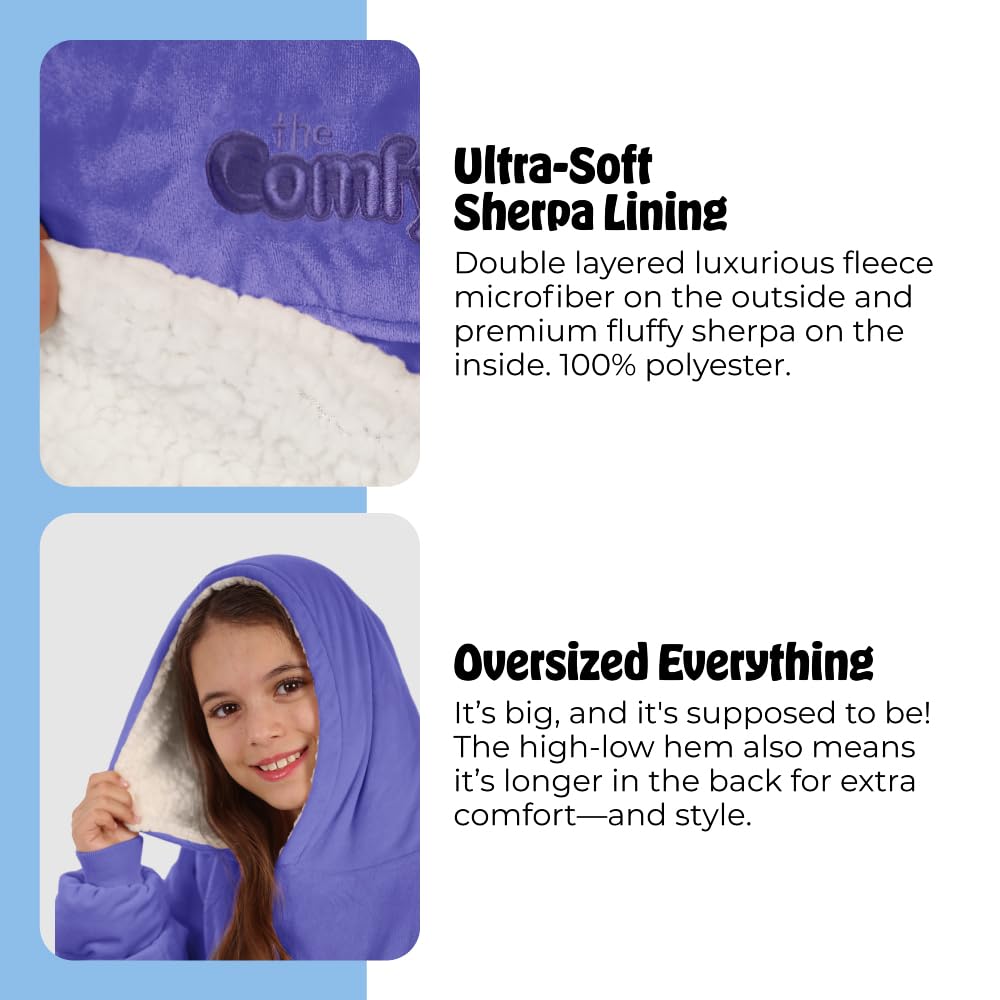THE COMFY Original Jr | From Shark Tank | Patented | Kids Oversized Sherpa Wearable Blanket Hoodie | Gift for Boys & Girls | One Size