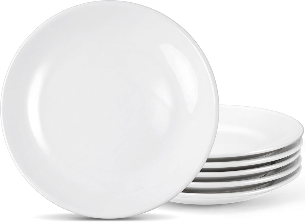 Skiennix 6-Piece Ceramic Dessert Plates Set - 7-Inch White Porcelain Salad & Appetizer Dishes | Microwave & Dishwasher Safe