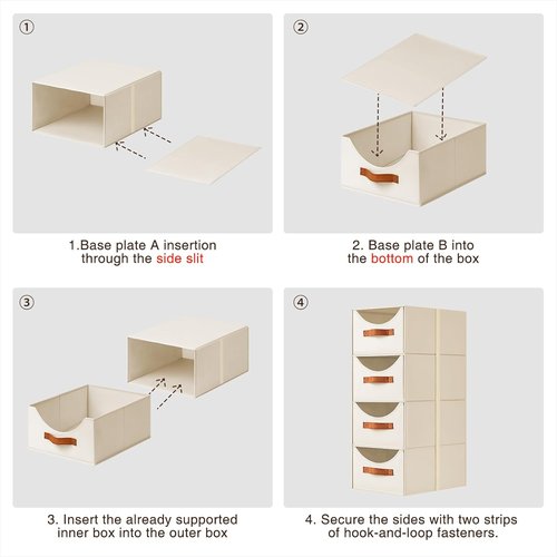 Homsorout Stackable Storage Drawers - Collapsible Fabric Bins for Closet Organization | 4-Pack Beige