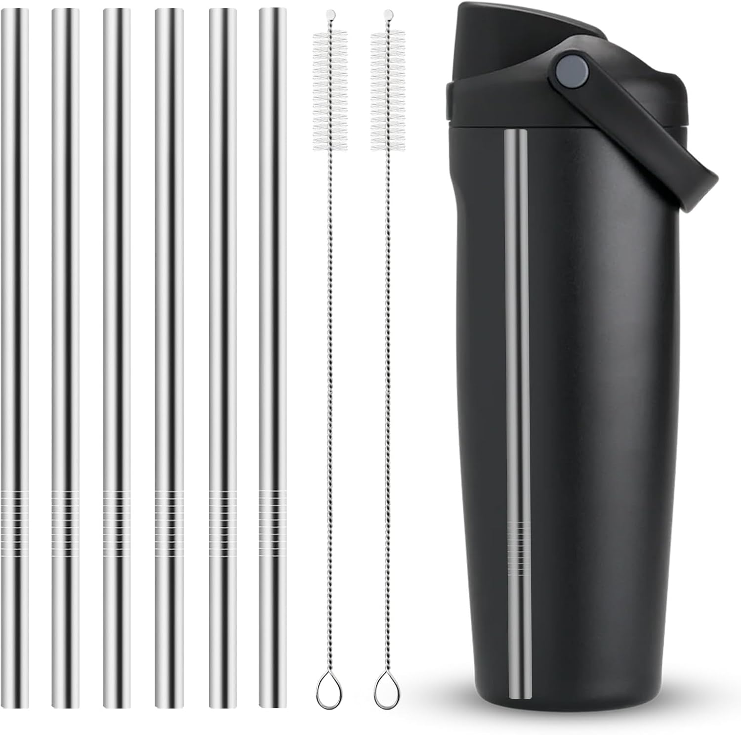 Owala | 6Pcs Metal Straw Replacement Set - Reusable Stainless Steel Straws with 2 Cleaners for 30oz Bottles