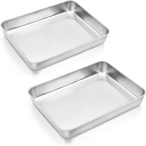 E-far Stainless Steel Baking Pans Set - 2 Rectangular Cake Pans for Lasagna & Brownies | 12.4” x 9.6” x 2”