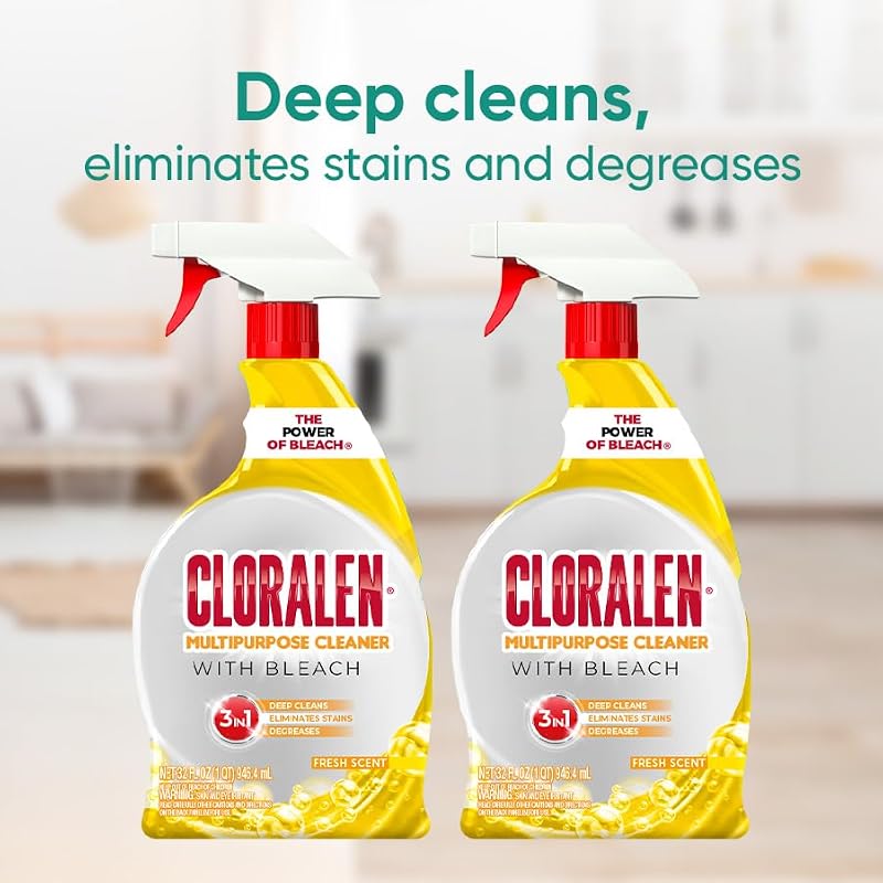 Cloralen All Purpose Cleaner with Bleach Spray - 32 Fl Oz (Pack of 2) - Fresh Scent, Deep Cleaning & Deodorizing