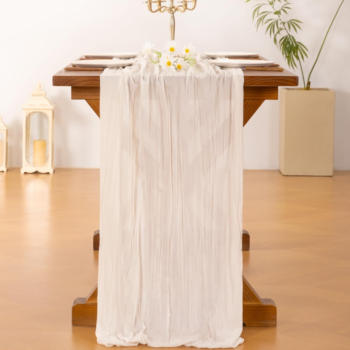 Socomi Cheesecloth Table Runner - 6pcs Ivory White Boho Rustic 120 Inch for Weddings & Events