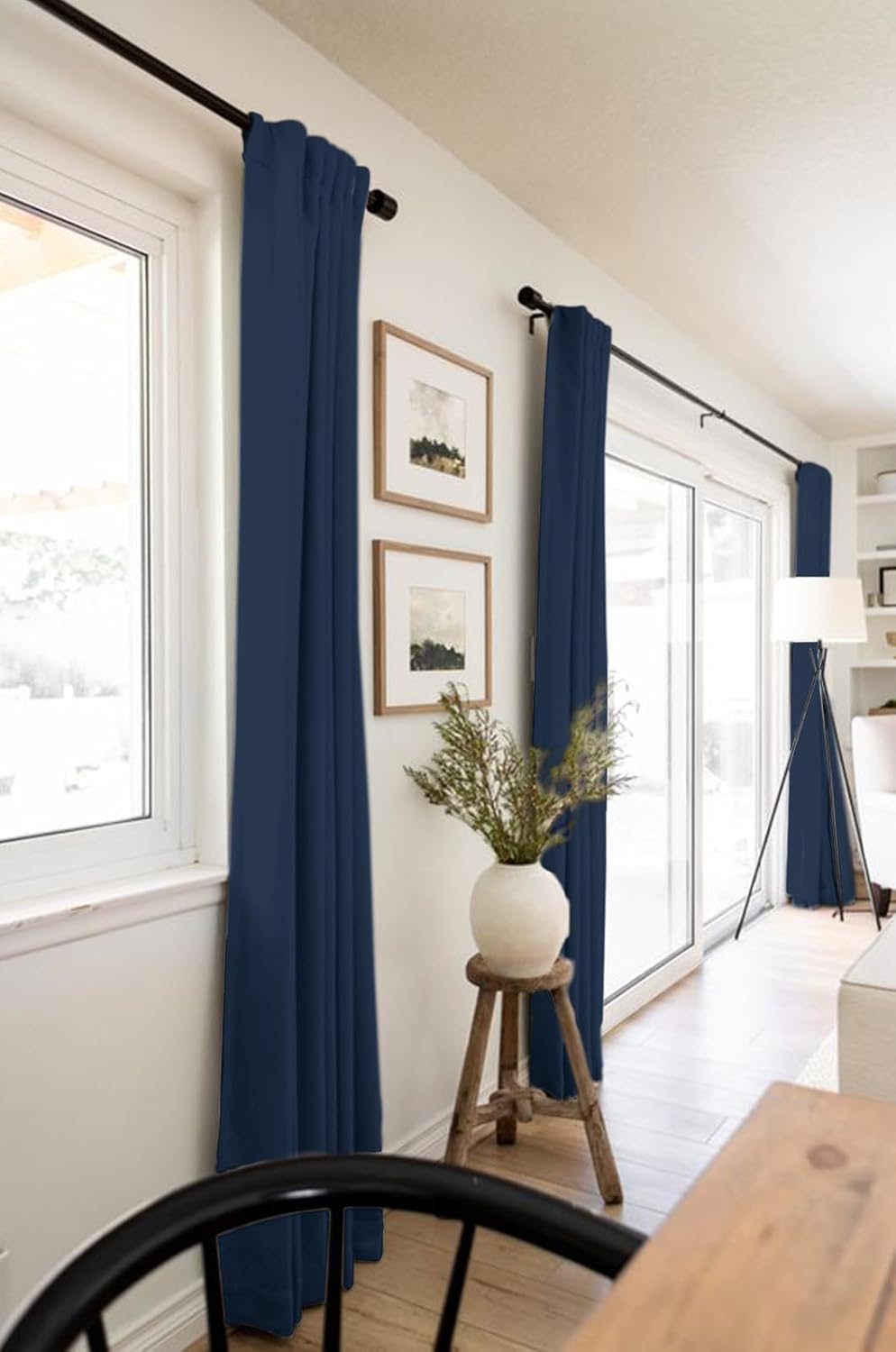 Skiennix 100% Blackout Linen Curtains - Thermal Insulated Drapes for Bedroom | 50" W x 96" L, Midnight Blue