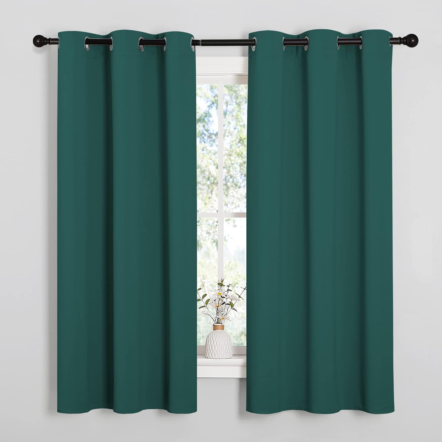 NICETOWN Thermal Insulated Blackout Curtains - Solid Grommet Design for Dining Room | Hunter Green, 42x63-Inch (1 Pair)