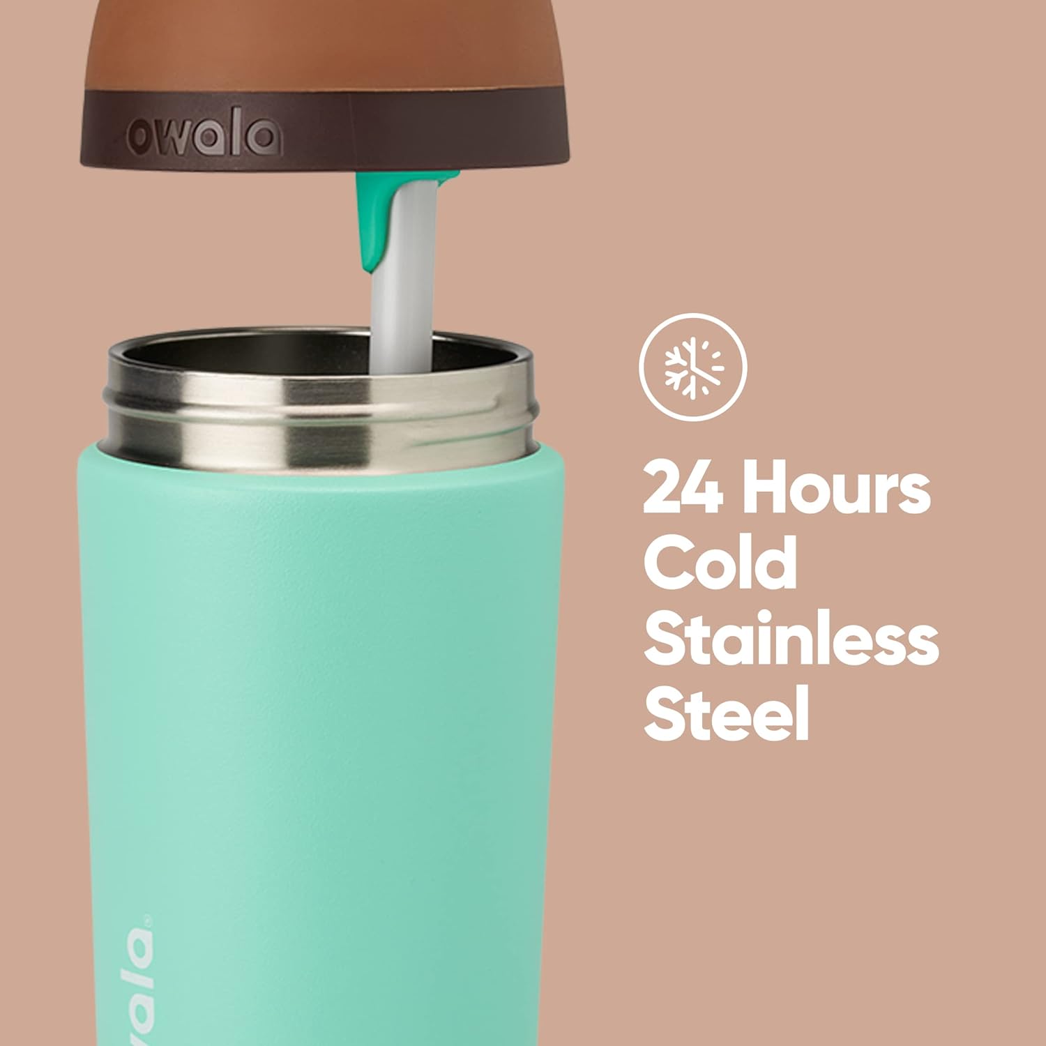 Owala Kids Insulated Stainless-Steel Water Bottle - 14-Ounce with Straw & Locking Lid, Brown/Teal