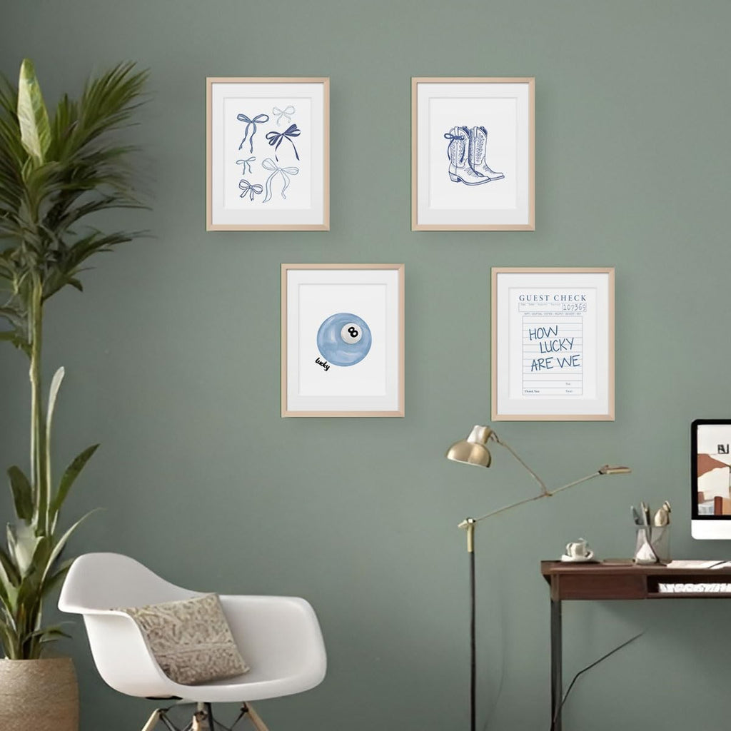 XYDEG Blue Bow Room Decor - Aesthetic Coastal Cowgirl Posters | Set of 4 Unframed 8x10 Prints for Teen Girls