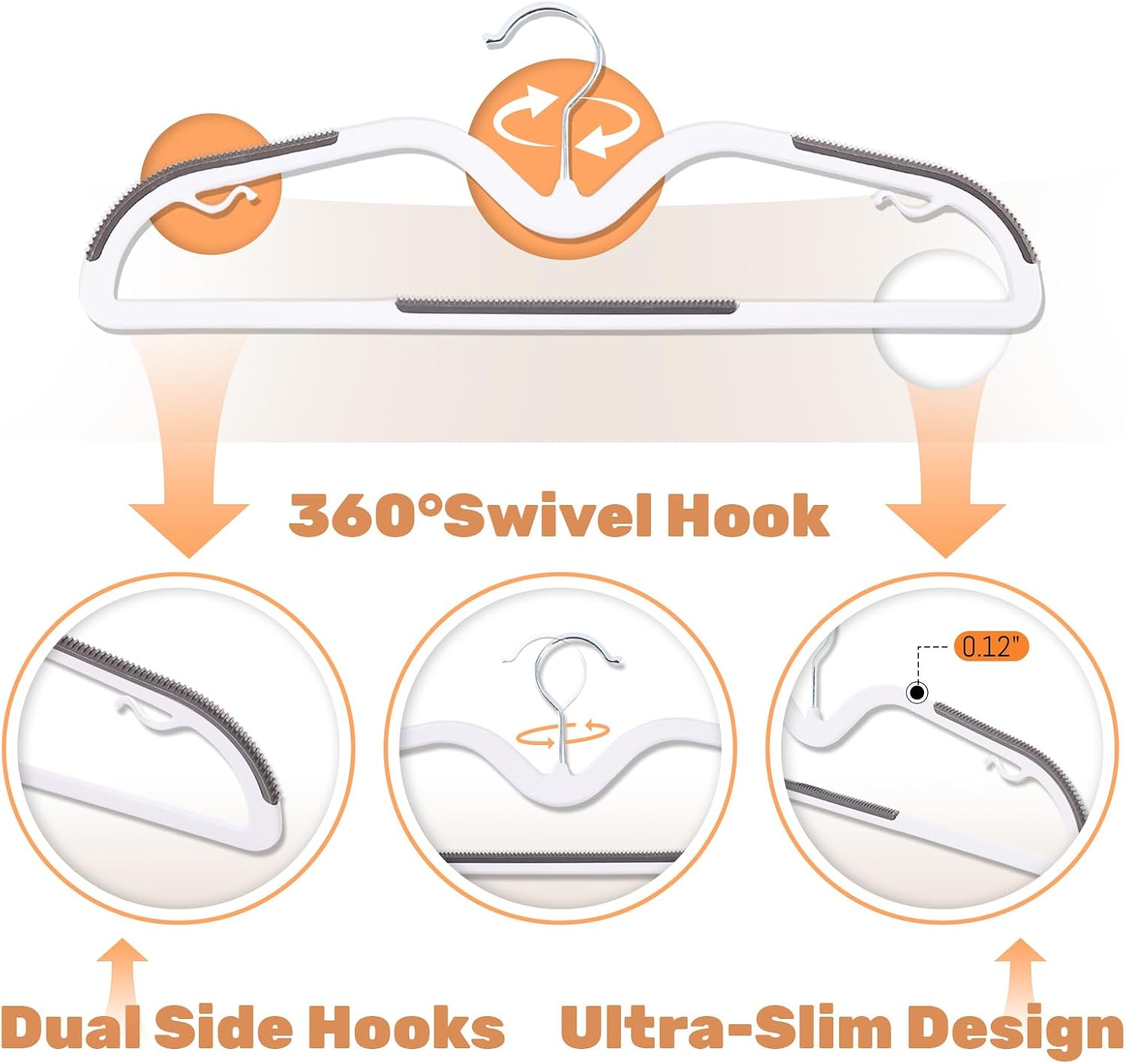 Sishynio Heavy Duty Plastic Hangers - 20 Pack Non-Slip Closet Organizer for Shirts & Coats (Grey)