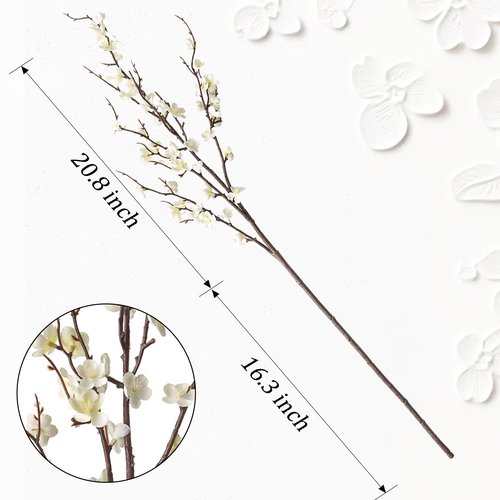 Cherica 4 Pcs Cherry Blossom Branches 39 Inch White Fake Flowers Spring Decorations for Home Decor, Artificial Flowers Long Stem Branches for Vase Wedding Office Party Table Decor Centerpieces