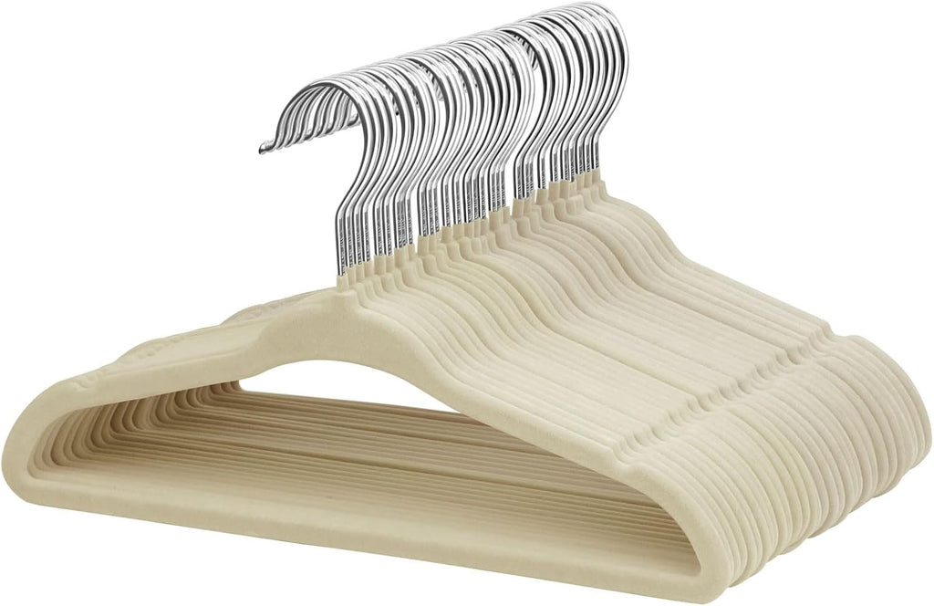 ManGotree Baby Velvet Clothes Hangers - Space-Saving Non-Slip Design for Kids | 30 Pack, Beige