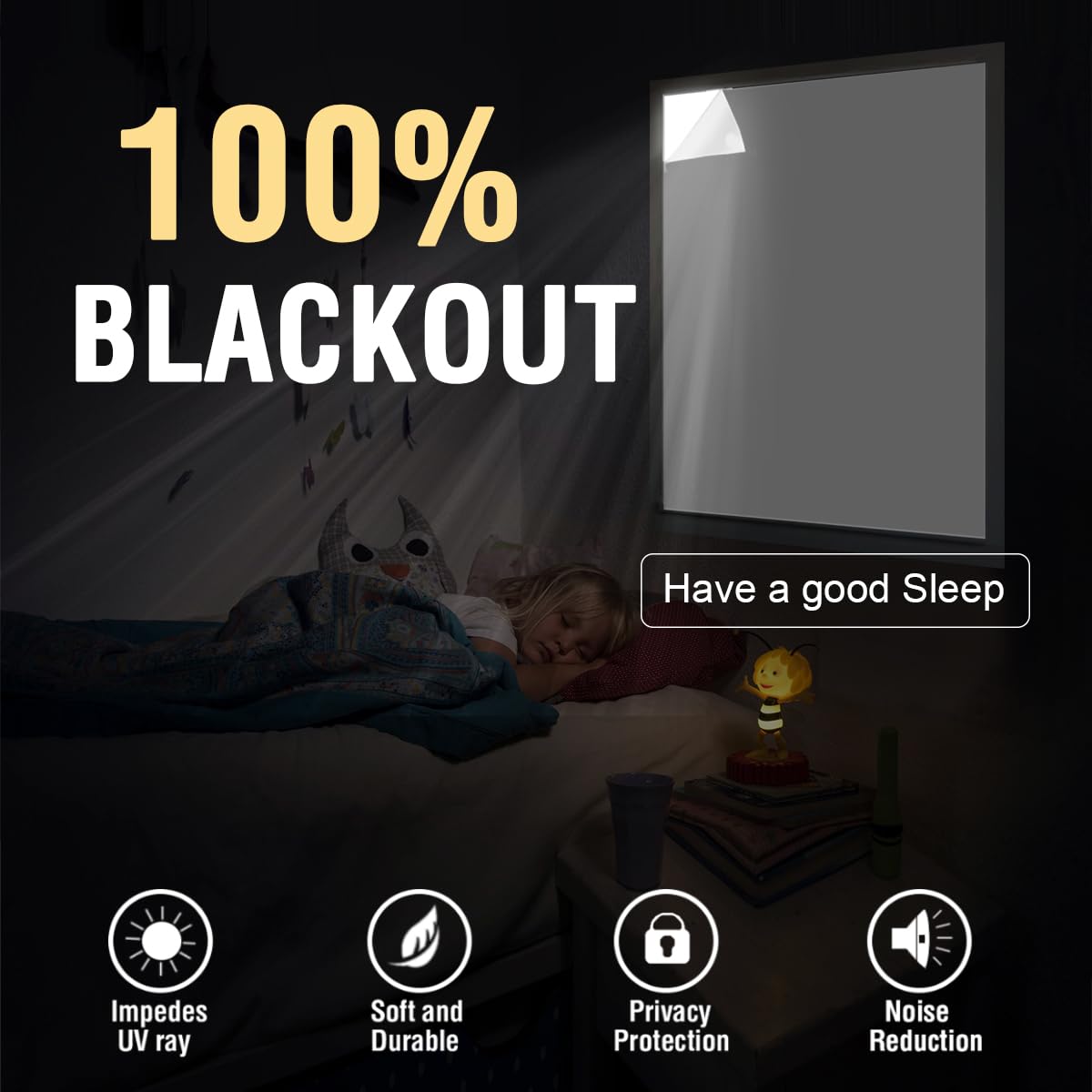 H.VERSAILTEX Portable Blackout Curtains for Bedroom 80" x 67", 100% Blackout Blind Curtain for Window No Drill Blackout Roller Shades with Thermal Insulated for Living Room Cut to Any Size, Black