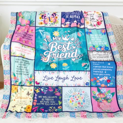 Best Friend Gift Blanket 50x60 Floral Throw for Women, Friendship Gift