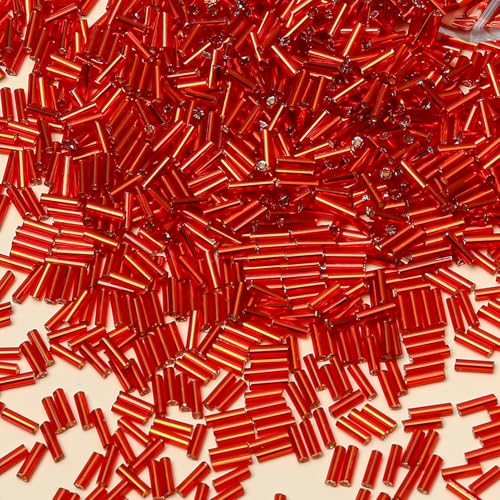 Glass Bugle Beads Bulk - 2000pcs 2x6mm Orange-Red Beading Supplies