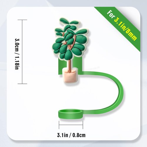 8PCS Green Plants Straw Covers Cap, Silicone 10mm Straw Tips Cover for Stanley 30&40 Oz Tumbler with Handle, Reusable Dust-Proof Drinking Straw Toppers