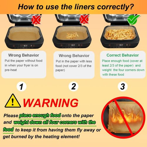 BYKITCHEN Air Fryer Liners - Set of 100 Rectangle Parchment Paper for Ninja Foodi XL Grill