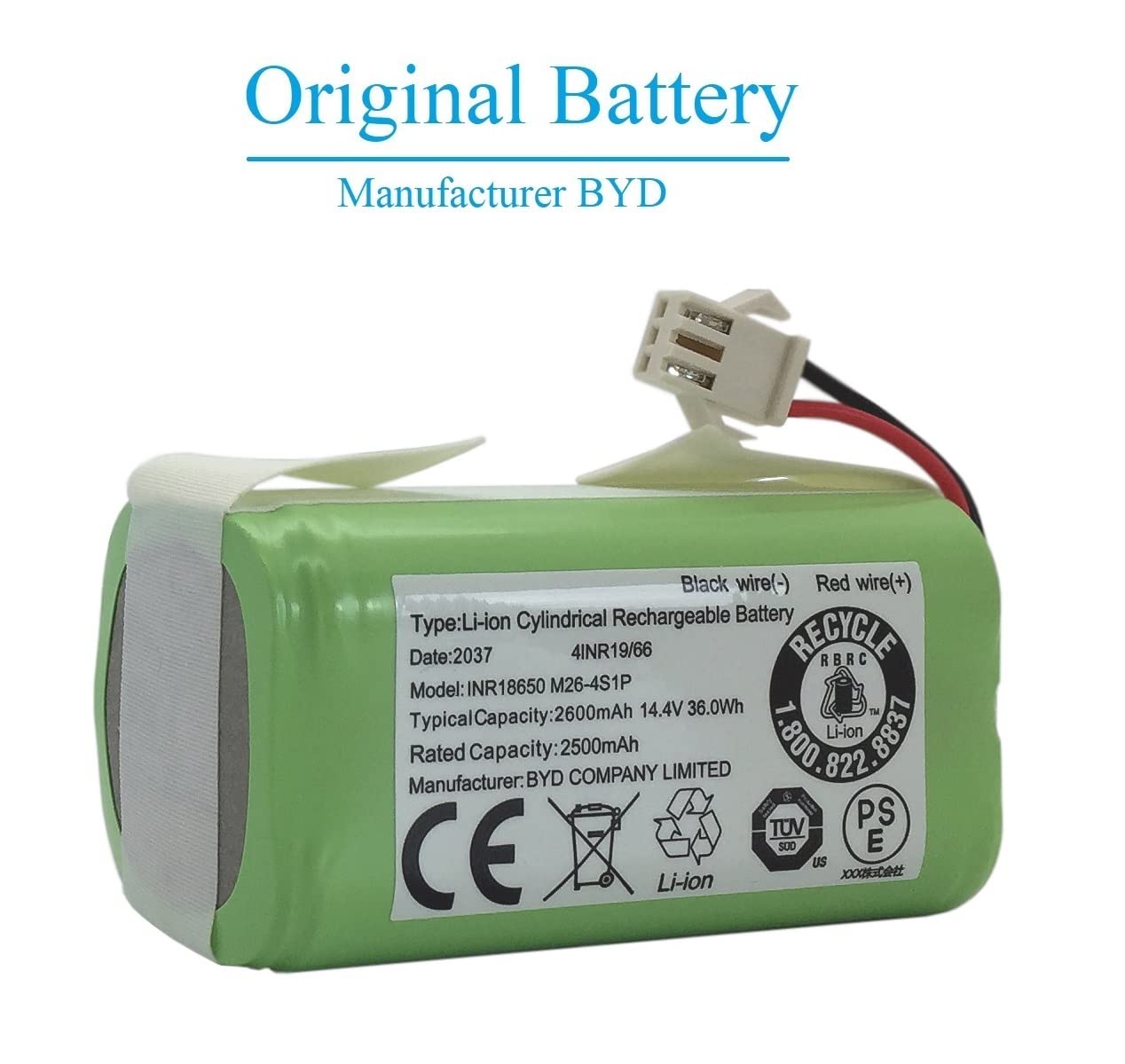 Replacement Battery for Ecovacs Deebot N79 N79S 500 DN622 DN622.11 Eufy RoboVac 11 11S 11S Max 12 15C 15C Max 15T 25C 30 30C Max 35C G10 Hybrid G20 G30 Edge G30 Hybrid R500 R450 2600mAh 14.4v OEM BYD