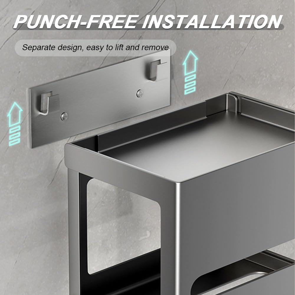Skiennix Toilet Paper Holder - Multifunctional Stainless Steel Dispenser with Phone Shelf