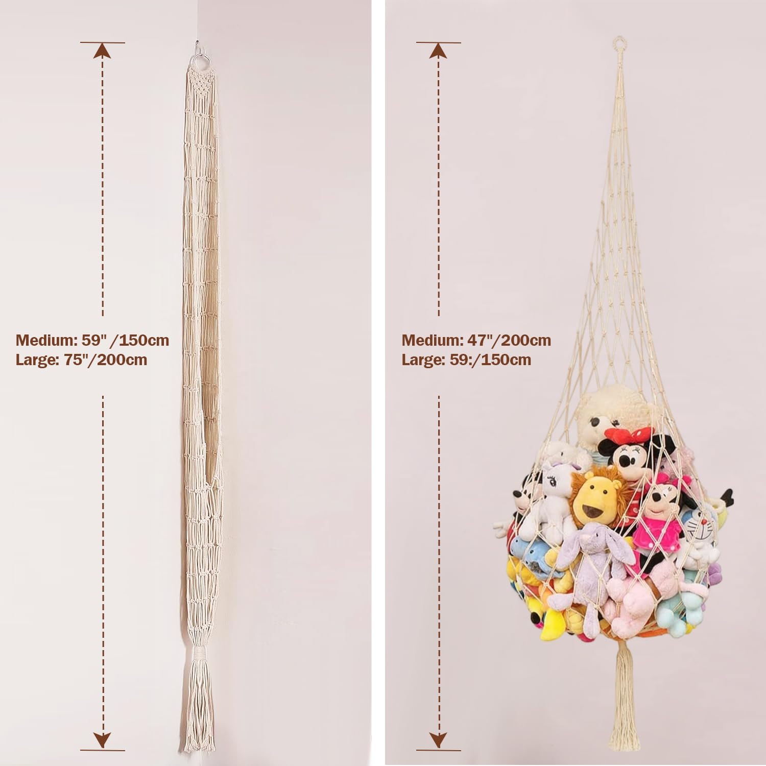 Stuffed Animal Storage Toy Storage Organizer Stuffed Animal Hammock Corner Toy Display Net Plush Toy Holder for Nursery Playroom Kid Bedroom Boho Wall Decor