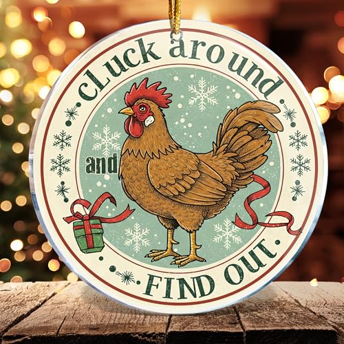 Funny Chicken Christmas Ornament - 3.6 in Acrylic Holiday Tree Decor
