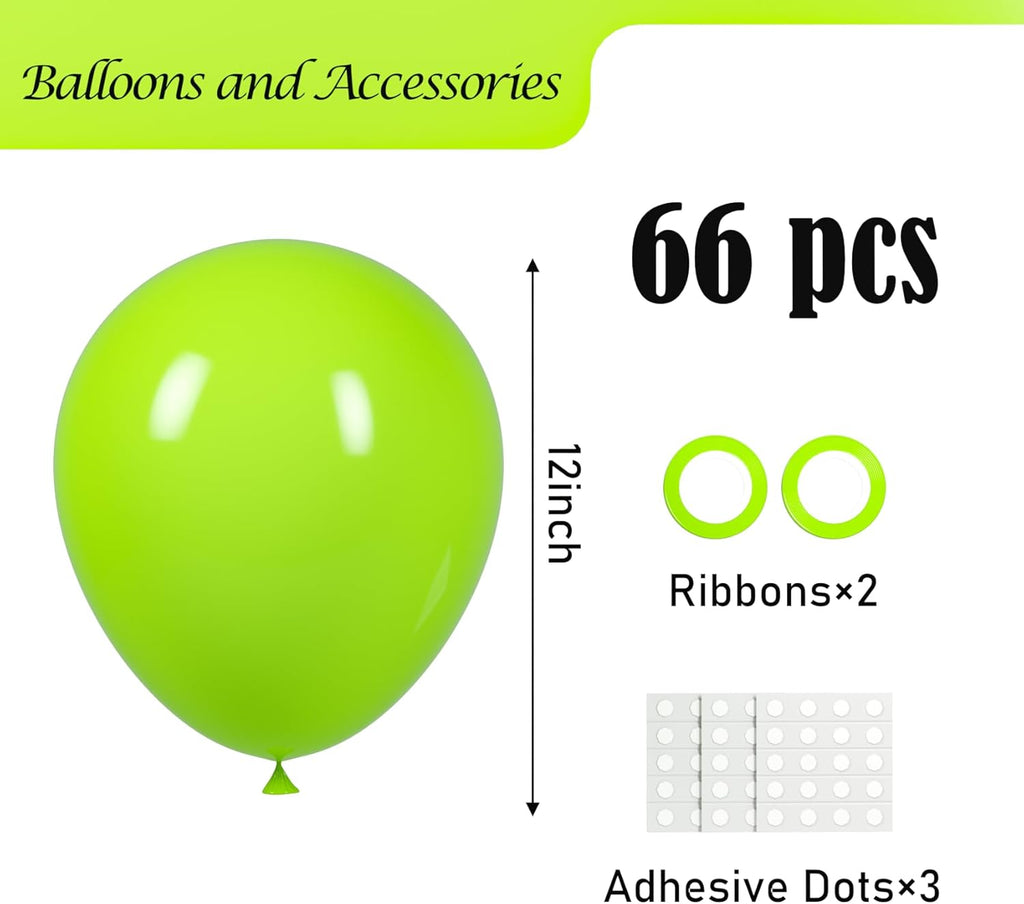 Voircoloria Lime Green Balloons - 12-Inch Latex Party Balloons | 66-Pack for St. Patrick's Day & Celebrations