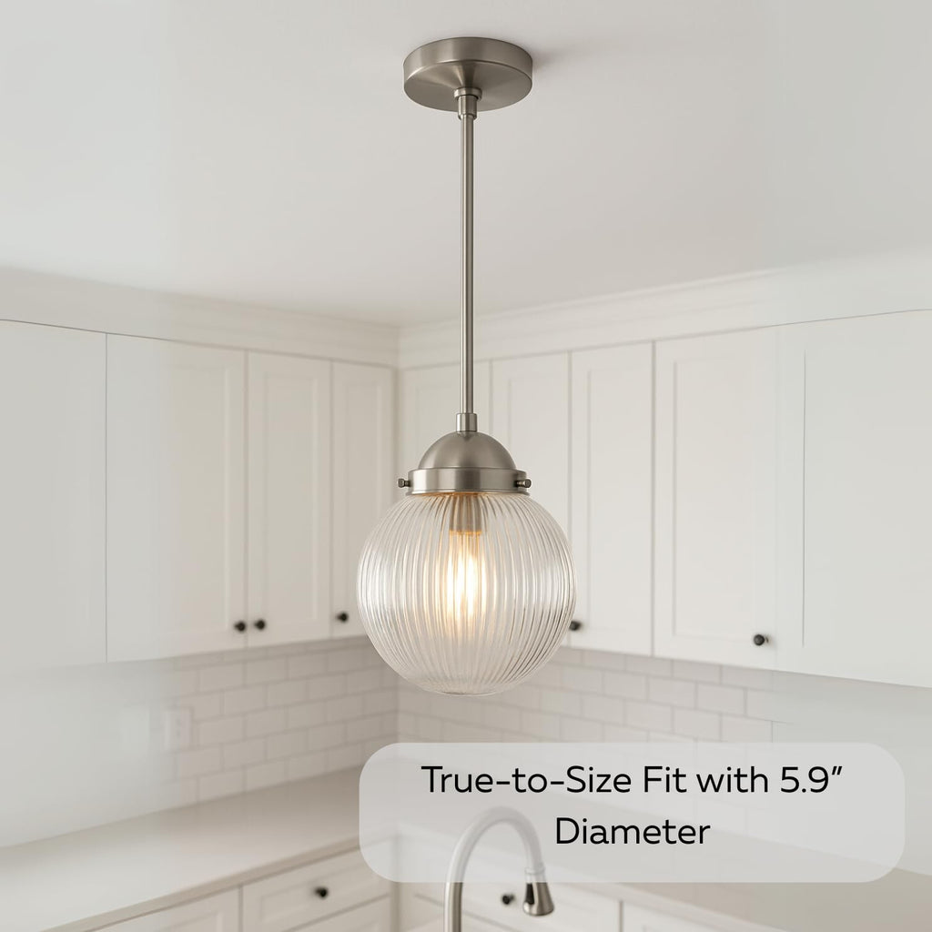 LIGHTACCENTS Clear Ribbed Ceiling Light Cover – 5.9” Flush Mount Globe for Fan or Fixture Replacement – Glass Shade for Kitchen, Bathroom, Hallway, or Bedroom Ceiling Lights