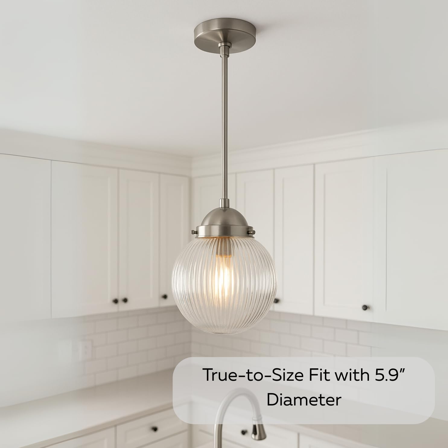 LIGHTACCENTS Clear Ribbed Ceiling Light Cover – 5.9” Flush Mount Globe for Fan or Fixture Replacement – Glass Shade for Kitchen, Bathroom, Hallway, or Bedroom Ceiling Lights