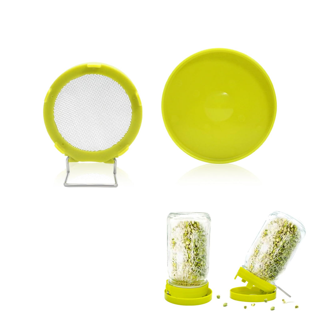 Wide Mouth Mason Jar Sprouting Kit with Sprouting Lids and Drainage Tray - Ideal for Bean, Alfalfa Sprouts and Microgreens, Vertical and Angled Placement Support（One lid and one drip tray）