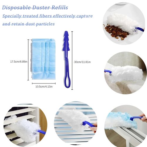 30 Pack Duster Refills Compatible with Swiffer Duster, Heavy Duty Multi Surface Duster Replacement with 1 Extra Handle for Cleaning Furniture, Blinds, Ceiling Fans and Car