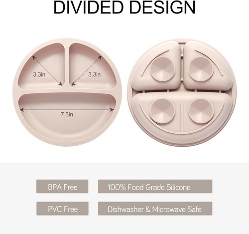 Eascrozn Toddler Plates - 3 Pack Divided Suction Plates | Food Grade Silicone, BPA Free, Non-Slip