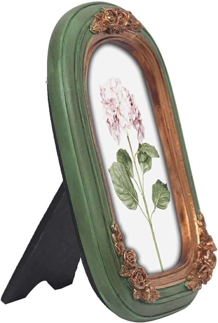 Regine Switzerland Vintage Mini Picture Frame - Antique Floral Relief Design | 2.5x3.5 Inch, Green