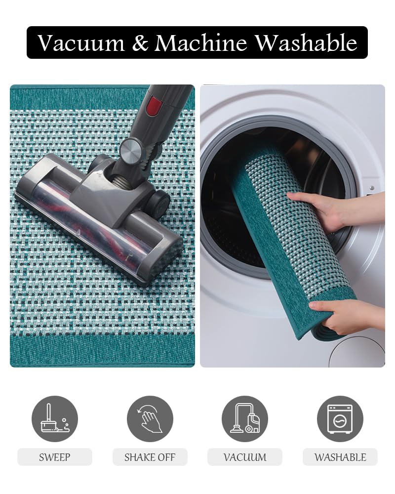 PADOOR Kitchen Mats for Floor, Kitchen Rugs Non Slip Washable, Rubber Backed Kitchen Runner Super Absorbent Long Kitchen Floor Mat Sink Rug, 20"x70" Teal