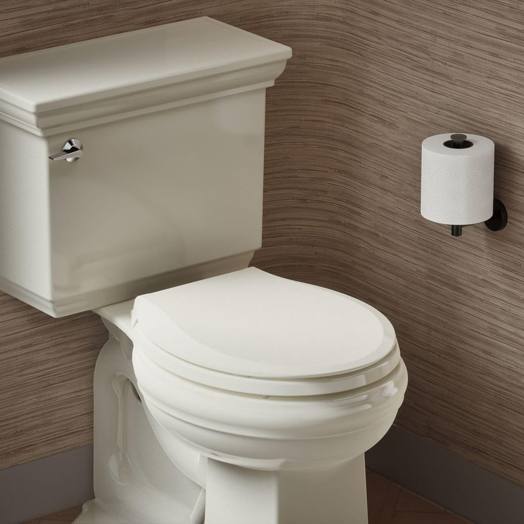 KOHLER K-7316-96 Cachet Quick-Release Round-Front Toilet Seat, Quick Attach Hardware, Easy to Clean, Color-Matched Plastic Hinges, Biscuit