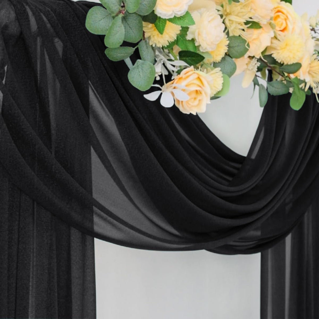 Socomi Black Sheer Draping Fabric - Gothic Wedding Curtain 29" x 20Ft for Bridal & Party Decor