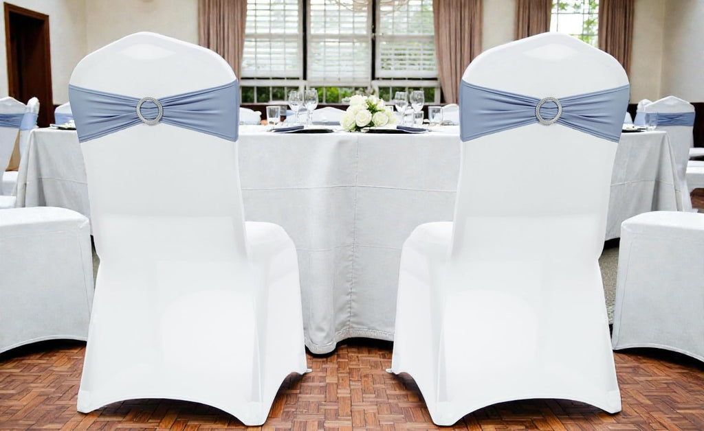 MDS Premium Stretch Spandex Chair Sashes - Pack of 10 Dusty Blue Covers for Weddings & Events