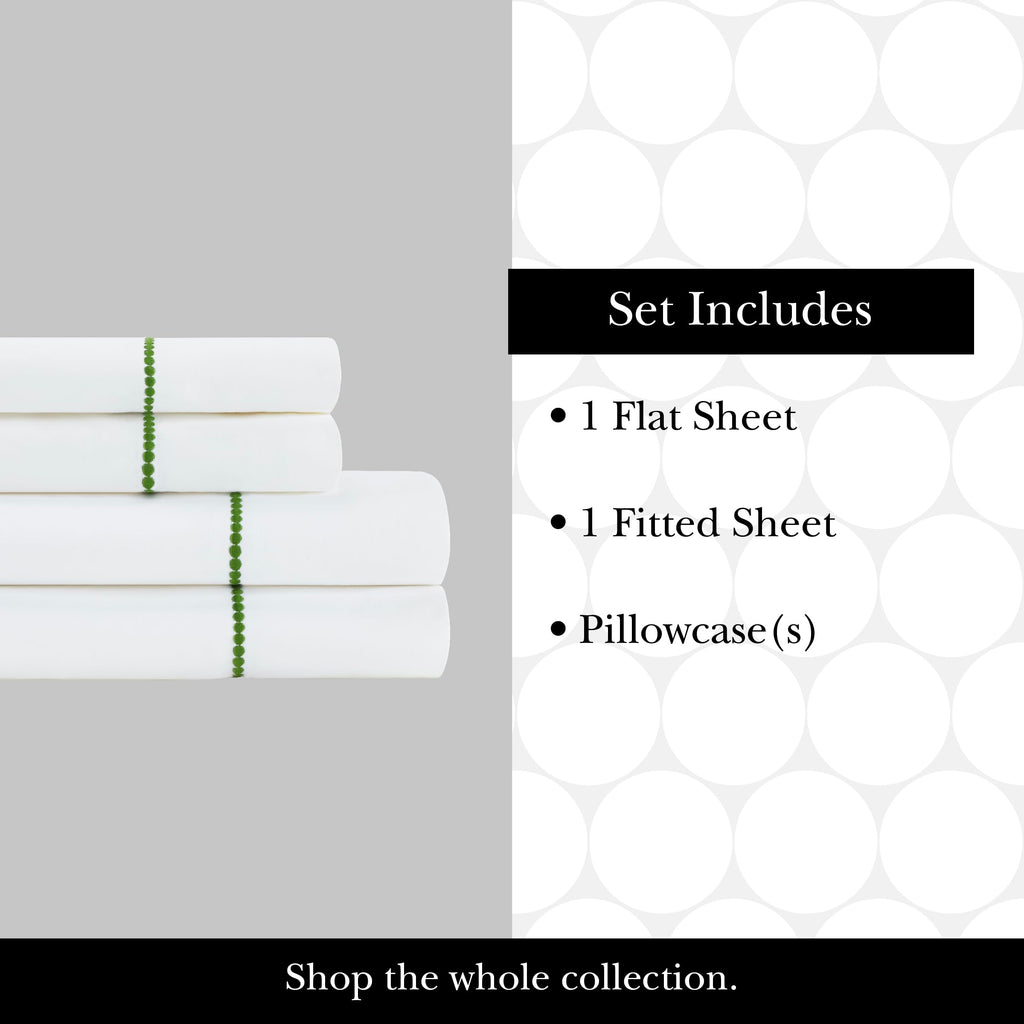 kate spade new york Dot Queen Sheet Set, 300 Thread Count and 100% Cotton, All Season 4 Piece Bedding Set, Machine Washable, White and Pink