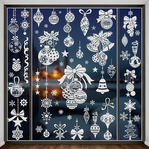 Christmas Window Clings - Snowflake Glitter Decals, 4 Sheets