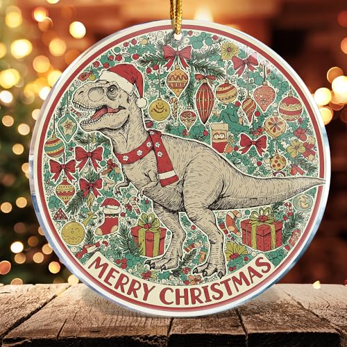 T-Rex Christmas Ornament Funny Dinosaur Acrylic Holiday Decor 3.6 in