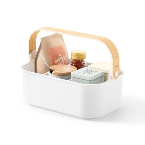 Umbra Bellwood Stackable Storage Bin, Multipurpose Caddy Organizer, 11 x 7 in, White/Natural